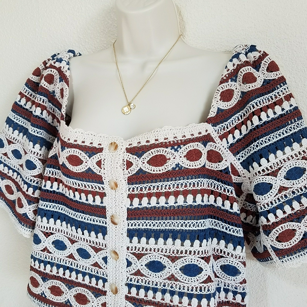 Sézane Breah Blouse - Ecru with Chestnut and Midnight Blue Stripes - Picture 4 of 11